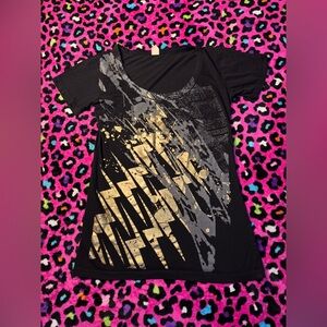 Small Unlabeled Stylish Black and Gold Graphic Women's Top
